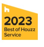 yellow house shaped badge labeled 2023 best of houzz service